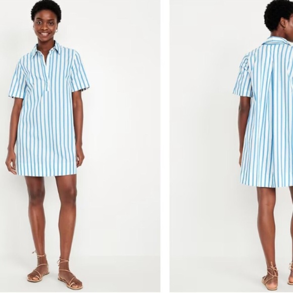NWT! Old Navy Mini Swing Shirt Dress in Mini Blue White Nautical Stripe - Picture 2 of 8